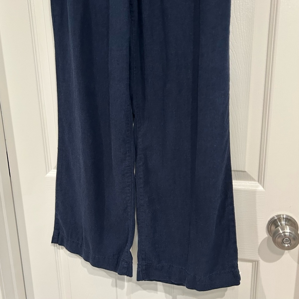 Beau Dawson Wide Leg Navy Blue Linen Blend Pants Women L Pull On Pocket Casual - Picture 6 of 13